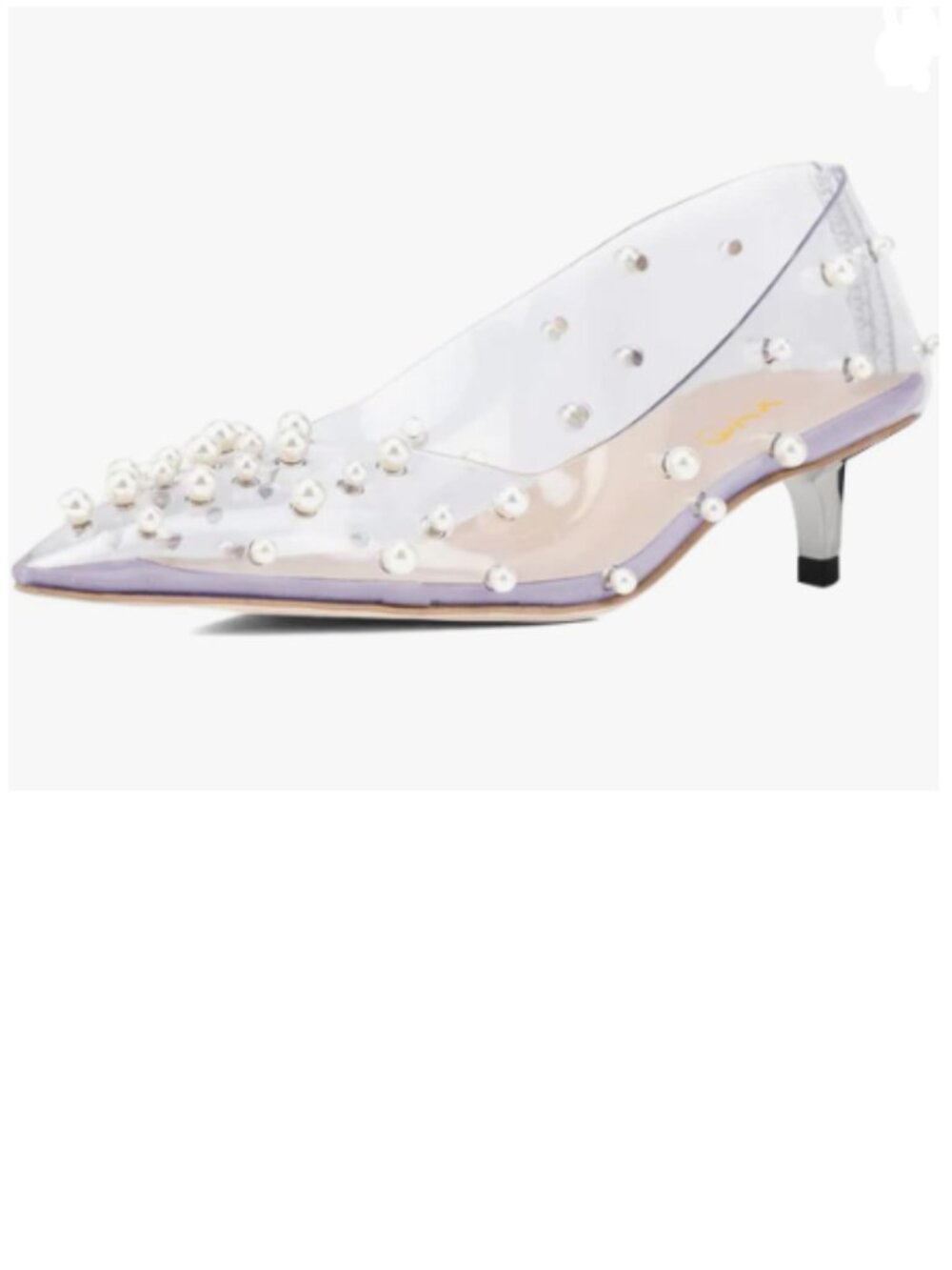 XYD Lavender Transparent Slip On Pumps PVC Pearl Kitten Heel Pointed Toe Shoes